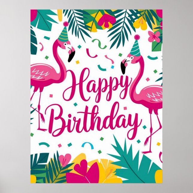 Tropical Fun Flamingo Birthday Design Poster (Vorne)