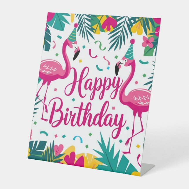 Tropical Fun Flamingo Birthday Design Sockelschild (Vorderseite)