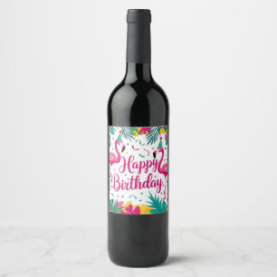 Tropical Fun Flamingo Birthday Design Weinetikett