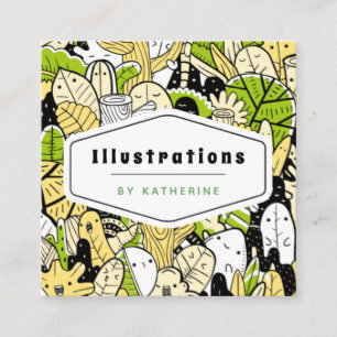 Tropical Funky Kawaii Forest Graphic Designer Leaf Quadratische Visitenkarte