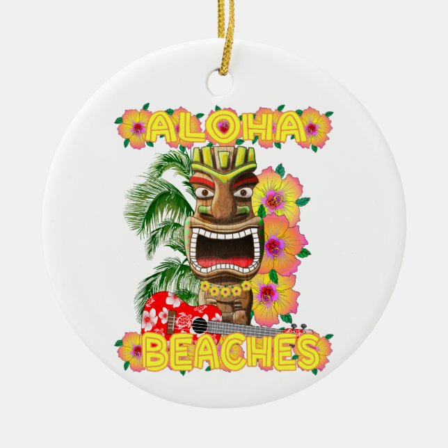Tropical Funny Aloha Strände Hawaiian Tiki Keramik Ornament (Vorne)