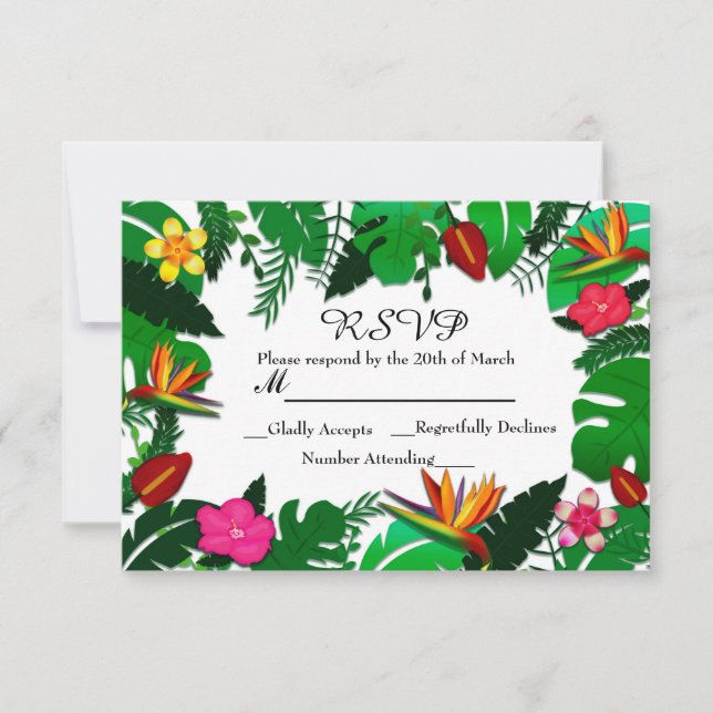Tropical Garden Blätter & Blume Hochzeit RSVP Card Karte (Vorderseite)