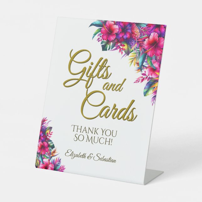 Tropical Garden Blumengeschenke & Cards Hochzeit Sockelschild (Vorderseite)