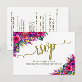 Tropical Garden Floral Elegante Calligrafy Wedding RSVP Karte