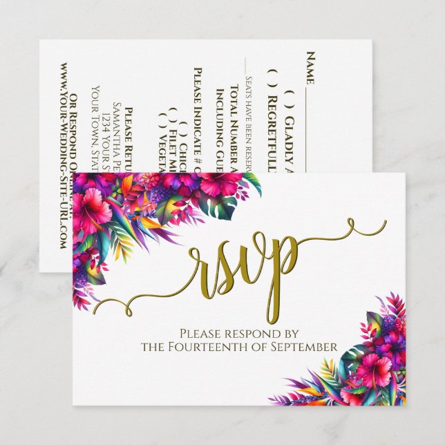 Tropical Garden Floral Elegante Calligrafy Wedding RSVP Karte (Vorne/Hinten)