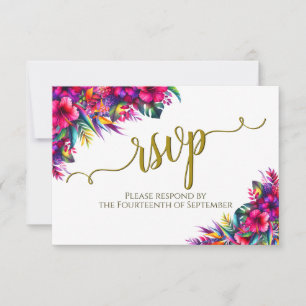 Tropical Garden Floral Elegante Calligrafy Wedding RSVP Karte