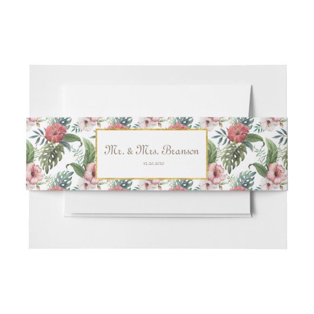 Tropical Garden Gold Foil Wedding Custom Monogram Einladungsbanderole (Vorderseite Beispiel)