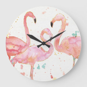 Tropical   Gathering of Flamingos Große Wanduhr