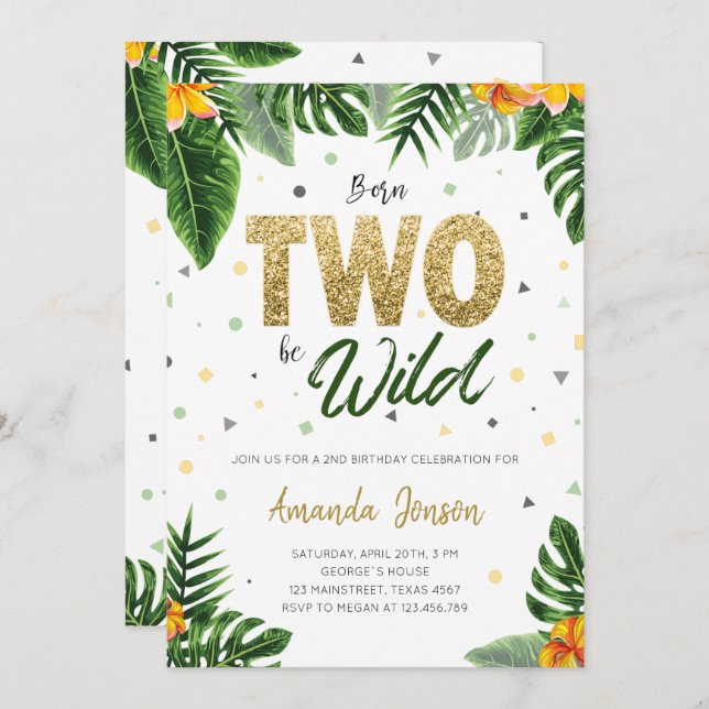 Tropical Geboren Two Be Wild Birthday Einladung (Vorne/Hinten)