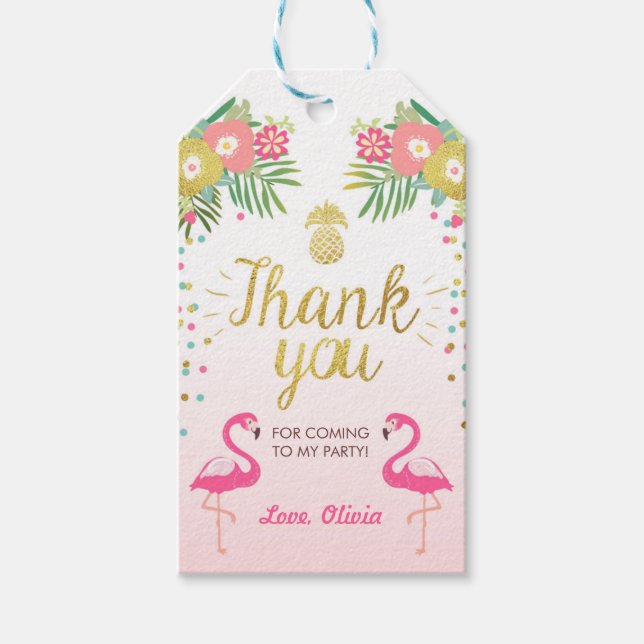 Tropical Geburtstag vielen Dank an Flamingo Luau Geschenkanhänger (Vorderseite)