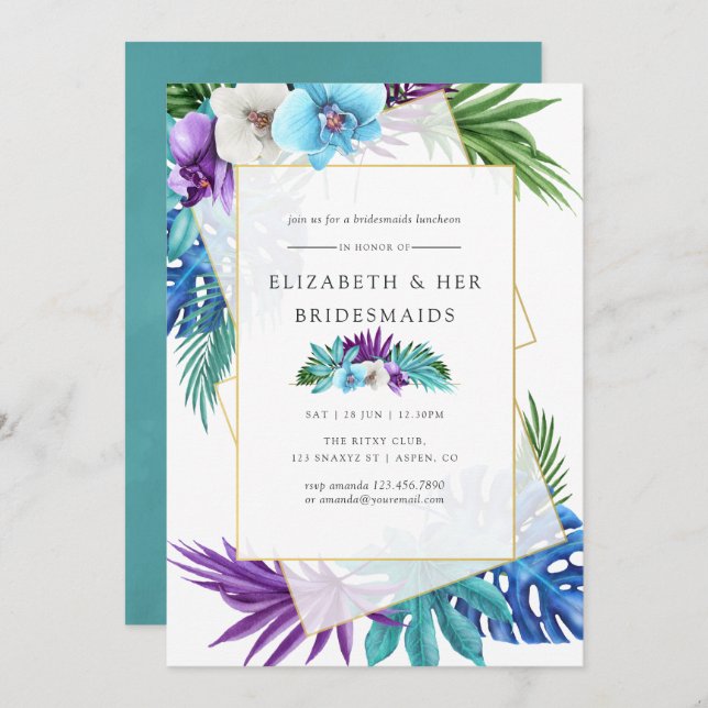 Tropical Geometric Wedding Bridesmaids Luncheon Einladung (Vorne/Hinten)