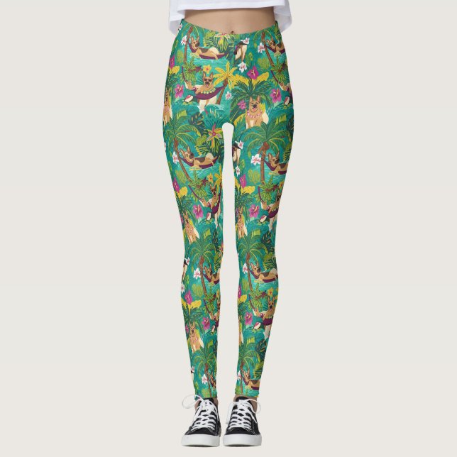 Tropical German Shepherd Beach Vibes Leggings (Vorderseite)
