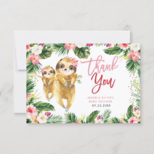 Tropical Girl Sloth Baby Dusche Danke Karte