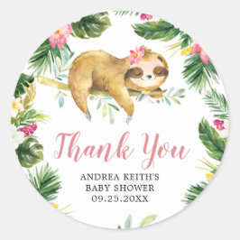 Tropical Girl Sloth Baby Dusche Danke Sticker