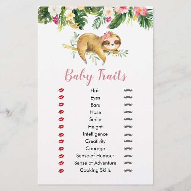 Tropical Girl Sloth Baby Shower Baby Tracks (Vorderseite)