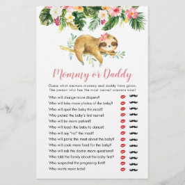 Tropical Girl Sloth Baby Shower Mommy oder Daddy