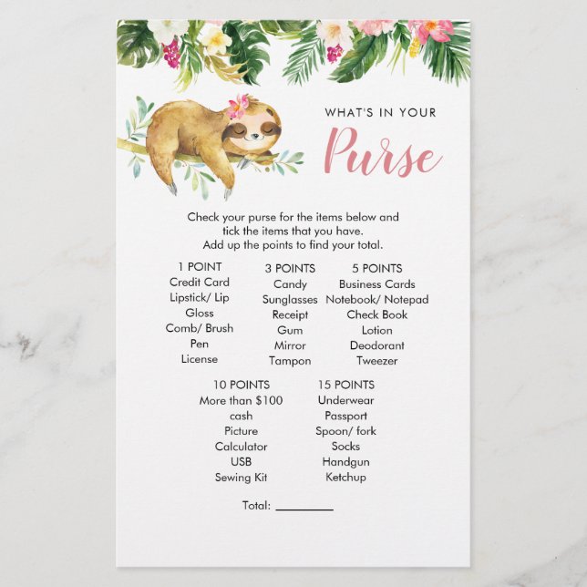 Tropical Girl Sloth Baby Shower Purgame (Vorderseite)