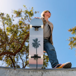 Tropical Girly Name Pink Blue Palm Tree Sunset Skateboard
