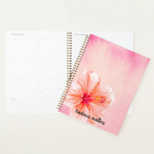 Tropical Girly Pink Peach Hibiskus Blume Planer