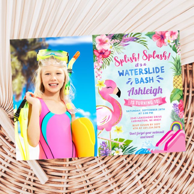 Tropical Girly Waterslide Geburtstags-Foto Einladung (Tropical Girly Waterslide Birthday Photo Invitation)