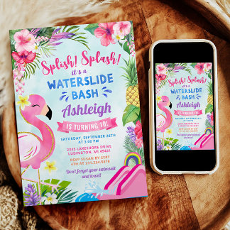 Tropical Girly Waterslide Geburtstagseinladung Einladung