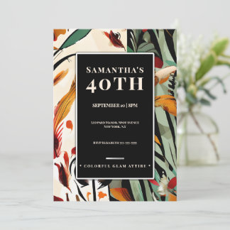 Tropical Glam 40th Birthday Invitation Bold Color Einladung
