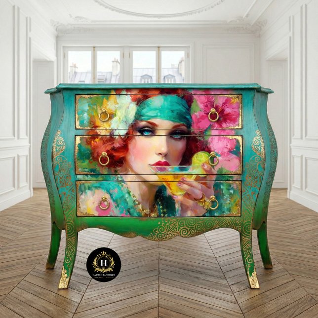 Tropical Glam Redhead Martini Cocktail Decoupage Seidenpapier (Von Creator hochgeladen)