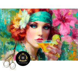 Tropical Glam Redhead Martini Cocktail Decoupage Seidenpapier