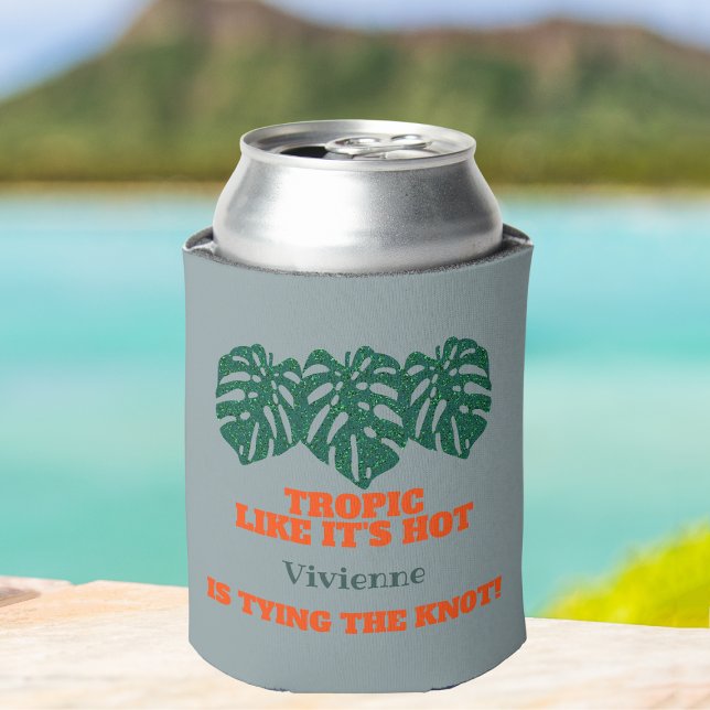 Tropical Glitter Monstera Bachelorette Favor  Dosenkühler (Tropical Bachelorette Party favor Tropic Like It's Hot She is tying the knot glitter monstera leaves)