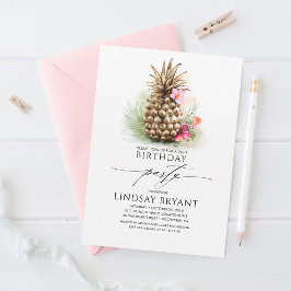 Tropical Gold Ananas Beach Floral Geburtstag Einladung