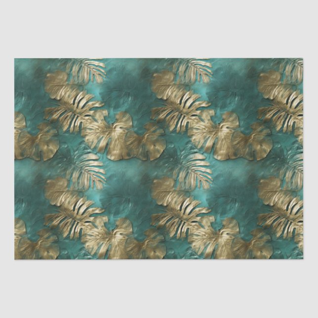 Tropical Gold Emerald Green Blätter Seidenpapier (Vorderseite)