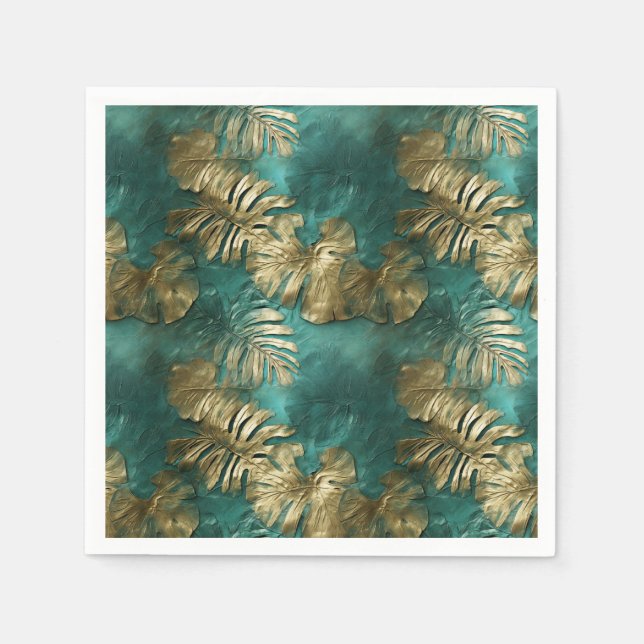 Tropical Gold Emerald Green Blätter Serviette (Vorderseite)