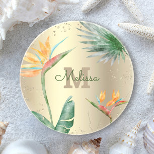 Tropical Gold Foil Floral Folies Monogram Script Getränkeuntersetzer