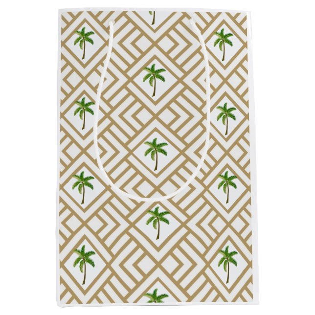 Tropical Gold Geometric Palm Tree Mittlere Geschenktüte (Vorderseite)