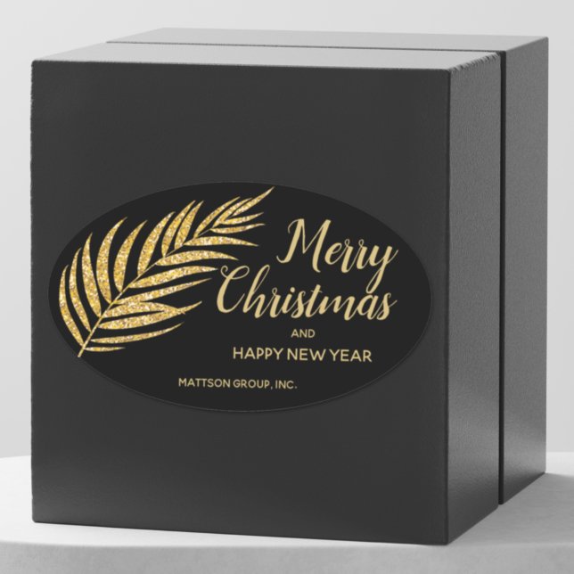 Tropical Gold Glitter Palm Christmas Thank You Ovaler Aufkleber (Von Creator hochgeladen)