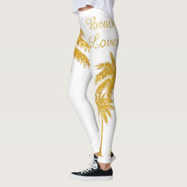 Tropical Gold Glitzer Palm Tree Beach Lover Leggings