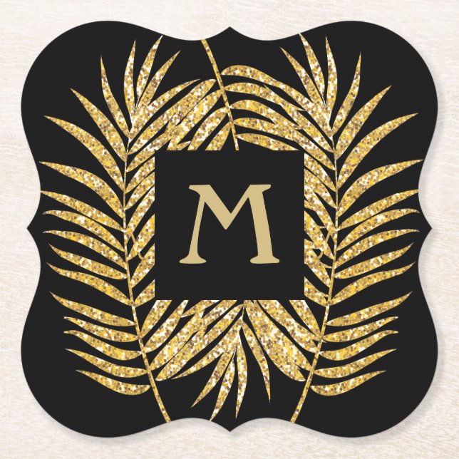 Tropical Gold Glitzer Palm Tree Fronds Wohngestalt Untersetzer (Vorderseite)