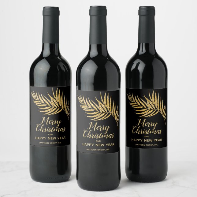 Tropical Gold Glitzer Palm Weihnachtsfeiertag Weinetikett (Flaschen)