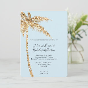Tropical Gold Glitzy Glitzer Palm Tree Wedding Einladung