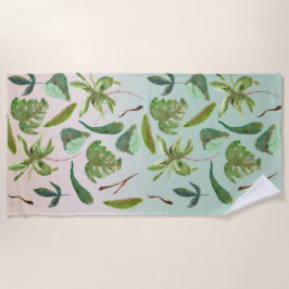 Tropical Gold Green Blätter Strandtuch
