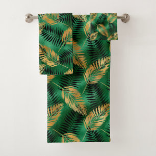 Tropical Gold Green Palm Blätter Badhandtuch Set