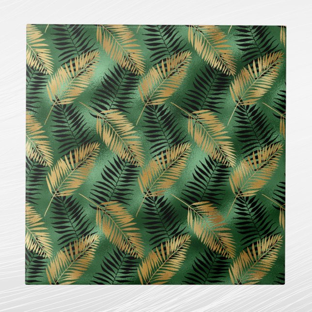 Tropical Gold Green Palm Blätter Fliese (Von Creator hochgeladen)