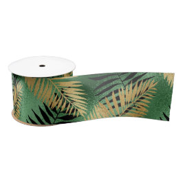 Tropical Gold Green Palm Blätter Satinband