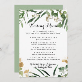 Tropical Gold Green Wedding Kissing Menu Game Card