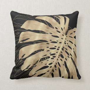 Tropical Gold Monstera Leaf Black Design Kissen