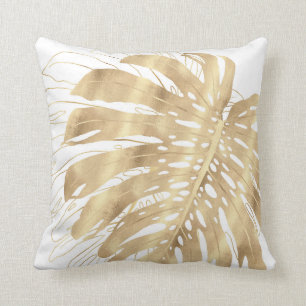 Tropical Gold Monstera Leaf White Design Kissen