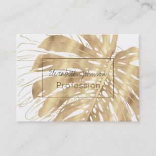 Tropical Gold Monstera Leaf White Design Visitenkarte