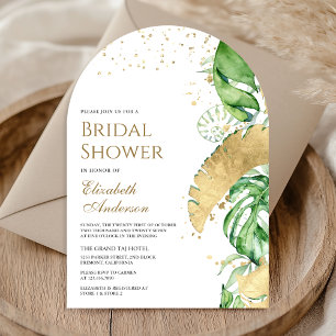 Tropical Gold Monstera Palm Arch Brautparty Einladung