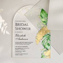 Tropical Gold Monstera Palm Bridal Shower Acryleinladungen