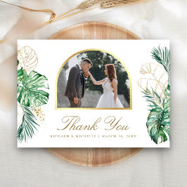 Tropical Gold Palm Arch Foto Hochzeit Dankeskarte